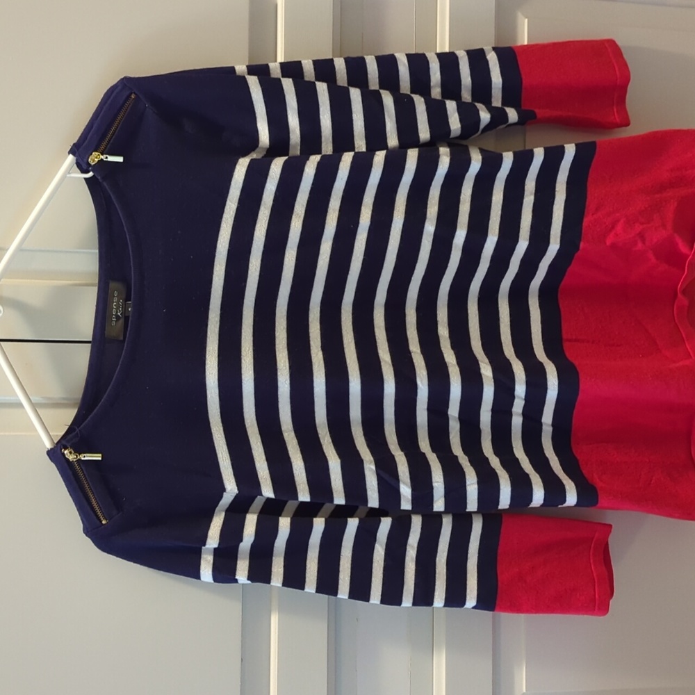 Nautical Navy, White, and Red Sweater 3/4 Sleeves